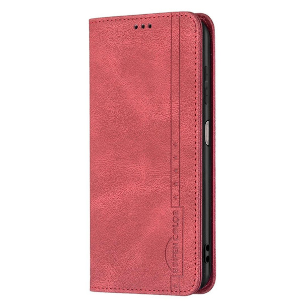 Samsung Galaxy A22 5G Magnetic RFID Blocking Anti-Theft Leather Case with Holder & Card Slots & Wallet(Red)