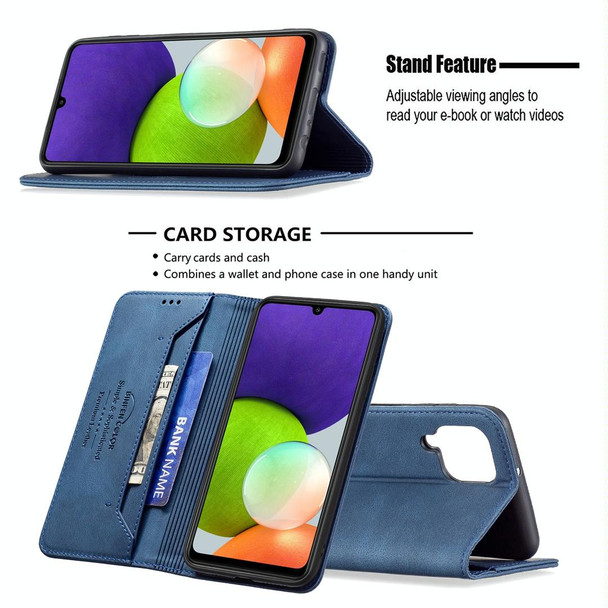 Samsung Galaxy A22 4G Magnetic RFID Blocking Anti-Theft Leather Case with Holder & Card Slots & Wallet(Blue)