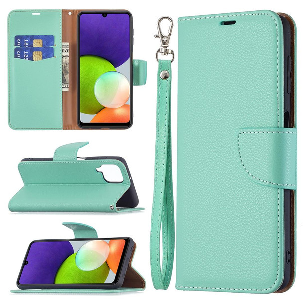 Samsung Galaxy A22 4G Litchi Texture Pure Color Horizontal Flip Leather Phone Case with Holder & Card Slots & Wallet & Lanyard(Green)