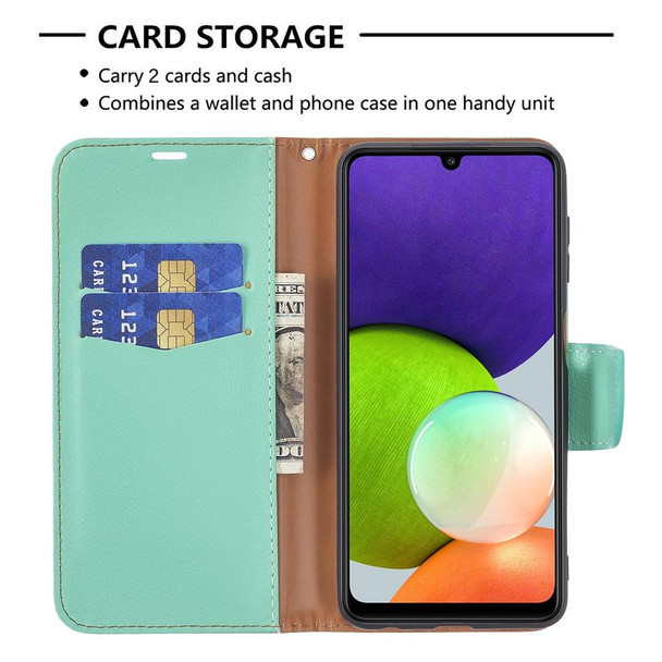 Samsung Galaxy A22 4G Litchi Texture Pure Color Horizontal Flip Leather Phone Case with Holder & Card Slots & Wallet & Lanyard(Green)