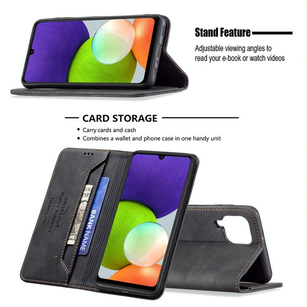 Samsung Galaxy A22 4G Magnetic RFID Blocking Anti-Theft Leather Case with Holder & Card Slots & Wallet(Black)