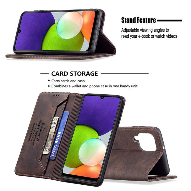 Samsung Galaxy A22 4G Magnetic RFID Blocking Anti-Theft Leather Case with Holder & Card Slots & Wallet(Brown)