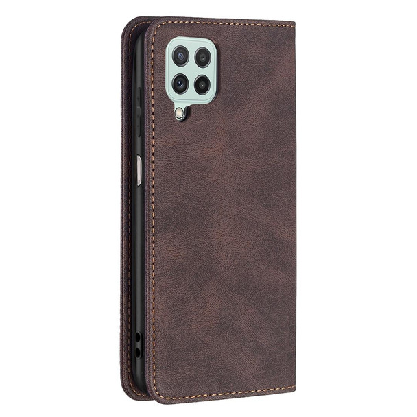 Samsung Galaxy A22 4G Magnetic RFID Blocking Anti-Theft Leather Case with Holder & Card Slots & Wallet(Brown)