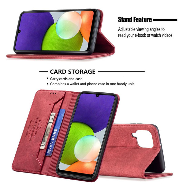 Samsung Galaxy A22 4G Magnetic RFID Blocking Anti-Theft Leather Case with Holder & Card Slots & Wallet(Red)