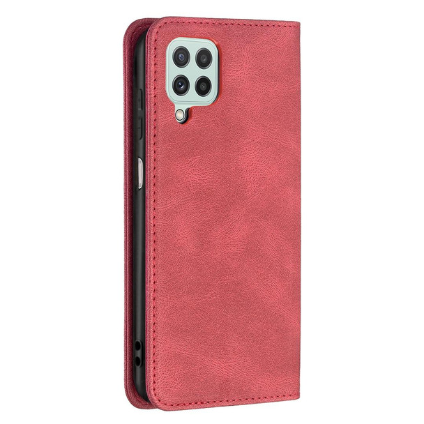Samsung Galaxy A22 4G Magnetic RFID Blocking Anti-Theft Leather Case with Holder & Card Slots & Wallet(Red)