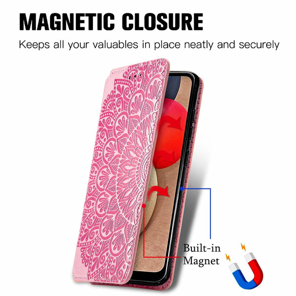 Samsung Galaxy A03s 166mm Blooming Mandala Embossed Pattern Magnetic Horizontal Flip Leather Case with Holder & Card Slots & Wallet(Pink)