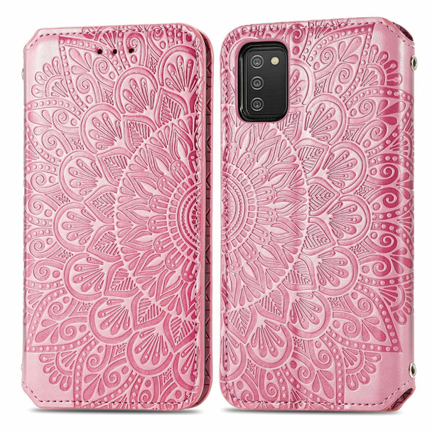 Samsung Galaxy A03s 166mm Blooming Mandala Embossed Pattern Magnetic Horizontal Flip Leather Case with Holder & Card Slots & Wallet(Pink)