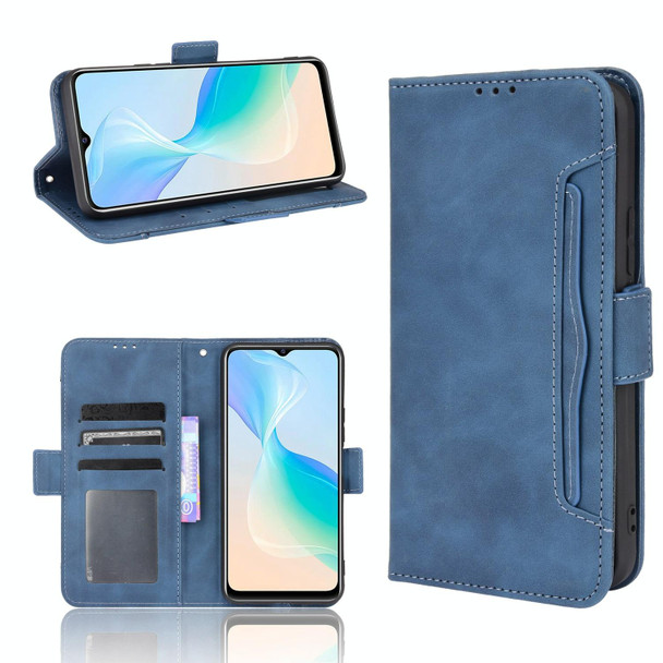 vivo Y33S / Y21 / Y21S Skin Feel Calf Pattern Horizontal Flip Leather Case with Holder & Card Slots & Photo Frame(Blue)