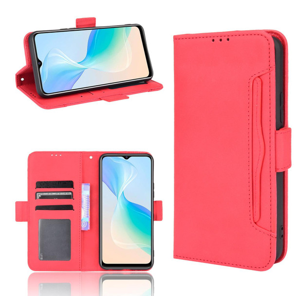 vivo Y33S / Y21 / Y21S Skin Feel Calf Pattern Horizontal Flip Leather Case with Holder & Card Slots & Photo Frame(Red)