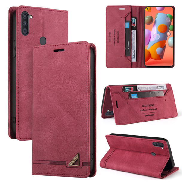 Samsung Galaxy A11 EU Version Skin Feel Anti-theft Brush Horizontal Flip Leather Case with Holder & Card Slots & Wallet(Wine Red)