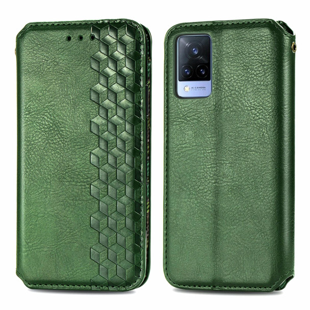 vivo V21 Cubic Grid Pressed Horizontal Flip Magnetic PU Leather Case with Holder & Card Slots & Wallet(Green)