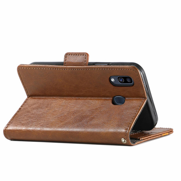 Samsung Galaxy A30 CaseNeo Business Splicing Dual Magnetic Buckle Horizontal Flip PU Leather Case with Holder & Card Slots & Wallet(Brown)