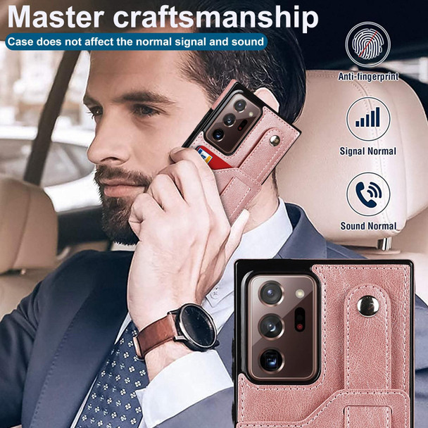 Samsung Galaxy Note20 Ultra Crazy Horse Texture Shockproof TPU + PU Leather Case with Card Slot & Wrist Strap Holder(Rose Gold)