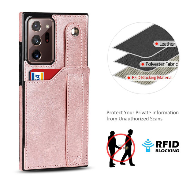 Samsung Galaxy Note20 Ultra Crazy Horse Texture Shockproof TPU + PU Leather Case with Card Slot & Wrist Strap Holder(Rose Gold)