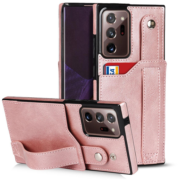 Samsung Galaxy Note20 Ultra Crazy Horse Texture Shockproof TPU + PU Leather Case with Card Slot & Wrist Strap Holder(Rose Gold)