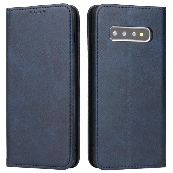 Samsung Galaxy S10 Calf Texture Magnetic Horizontal Flip Leather Case with Holder & Card Slots & Wallet(Blue)