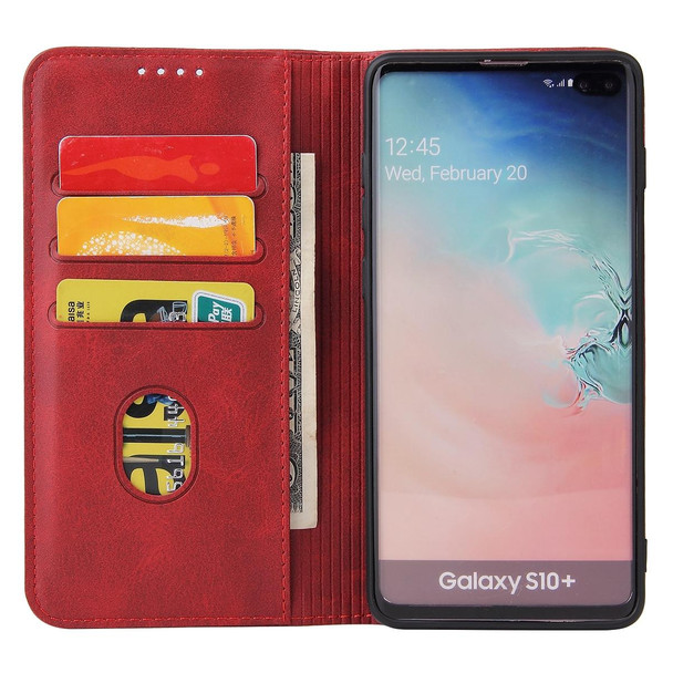 Samsung Galaxy S10 Calf Texture Magnetic Horizontal Flip Leather Case with Holder & Card Slots & Wallet(Red)