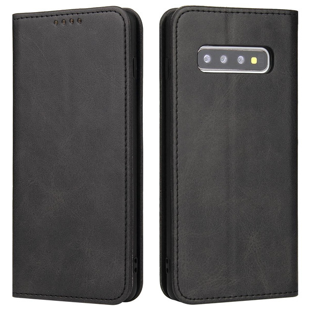 Samsung Galaxy S10 Calf Texture Magnetic Horizontal Flip Leather Case with Holder & Card Slots & Wallet(Black)