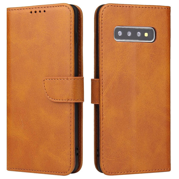 Samsung Galaxy S10 Calf Texture Buckle Horizontal Flip Leather Case with Holder & Card Slots & Wallet(Khaki)