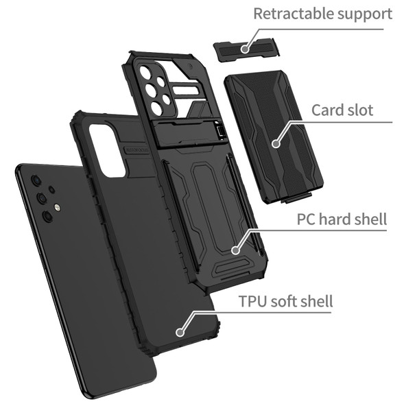 Samsung Galaxy A32 4G Armor Card PC + TPU Shockproof Case with Card Slot & Invisible Holder(Black)