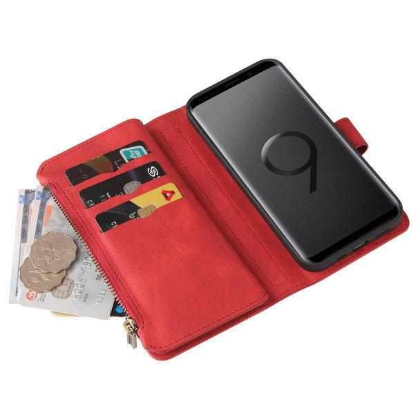 Samsung Galaxy S9 Skin Feel PU + TPU Horizontal Flip Leather Case with Holder & 15 Cards Slot & Wallet & Zipper Pocket & Lanyard(Red)