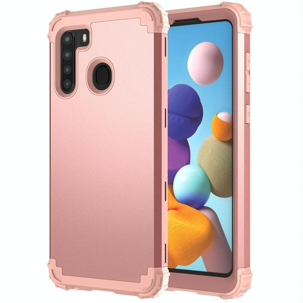 Samsung Galaxy A21 3 in 1 Shockproof PC + Silicone Protective Case(Rose Gold)