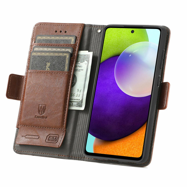 Samsung Galaxy A52 5G CaseNeo Business Splicing Dual Magnetic Buckle Horizontal Flip PU Leather Case with Holder & Card Slots & Wallet(Brown)