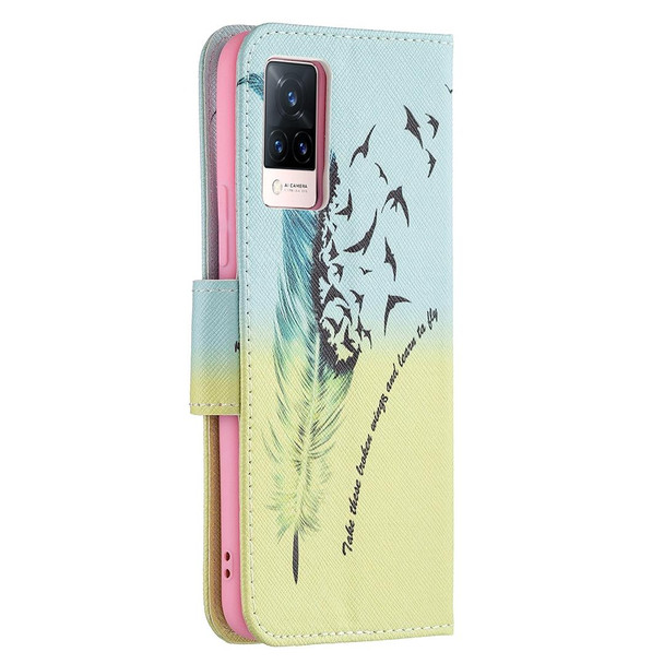 vivo V21 Colored Drawing Pattern Horizontal Flip Leather Case with Holder & Card Slots & Wallet(Feather Bird)