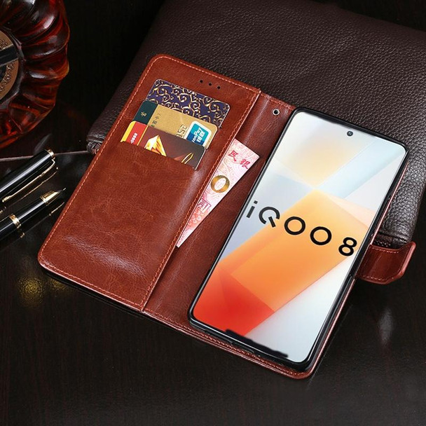 idewei Crazy Horse Texture Horizontal Flip Leather Case with Holder & Card Slots & Wallet - vivo iQOO 8 Pro(Brown)