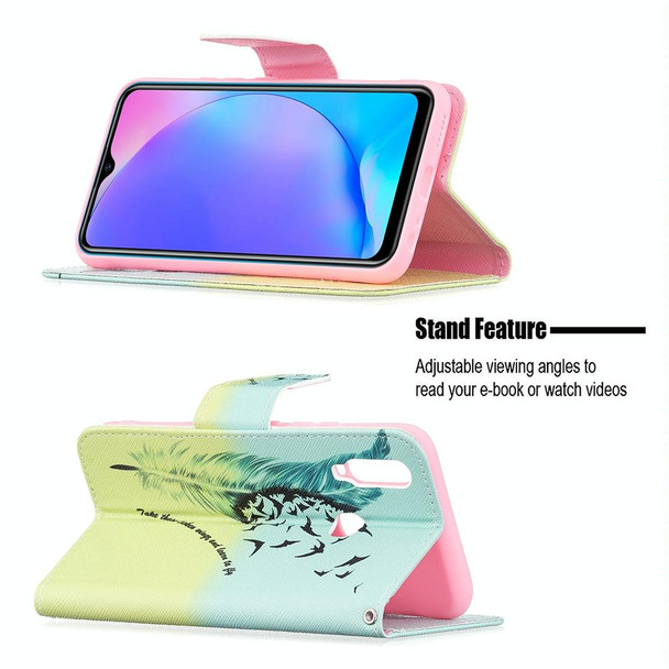 vivo Y11 / Y15 / Y12 / Y17 Colored Drawing Pattern Horizontal Flip Leather Case with Holder & Card Slots & Wallet(Feather Bird)