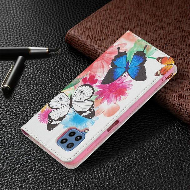 Samsung Galaxy M32 Colored Drawing Pattern Invisible Magnetic Horizontal Flip PU Leather Case with Holder & Card Slots & Wallet(Two Butterflies)