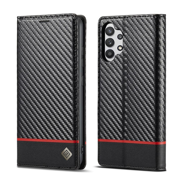 LC.IMEEKE Carbon Fiber PU + TPU Horizontal Flip Leather Case with Holder & Card Slot & Wallet - Samsung Galaxy A32 5G(Vertical Black)