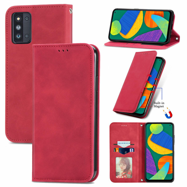 Samsung Galaxy F52 Retro Skin Feel Business Magnetic Horizontal Flip Leather Case with Holder & Card Slots & Wallet & Photo Frame(Red)