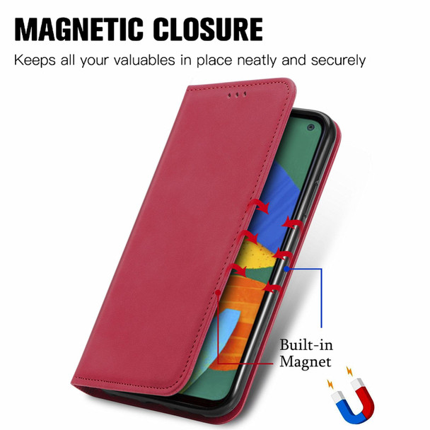 Samsung Galaxy F52 Retro Skin Feel Business Magnetic Horizontal Flip Leather Case with Holder & Card Slots & Wallet & Photo Frame(Red)