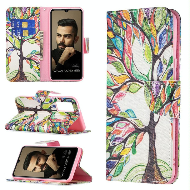 vivo V21e 5G Colored Drawing Pattern Horizontal Flip Leather Case with Holder & Card Slots & Wallet(Tree Life)