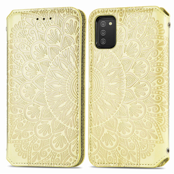 Samsung Galaxy A03s 164mm Blooming Mandala Embossed Pattern Magnetic Horizontal Flip Leather Case with Holder & Card Slots & Wallet(Yellow)