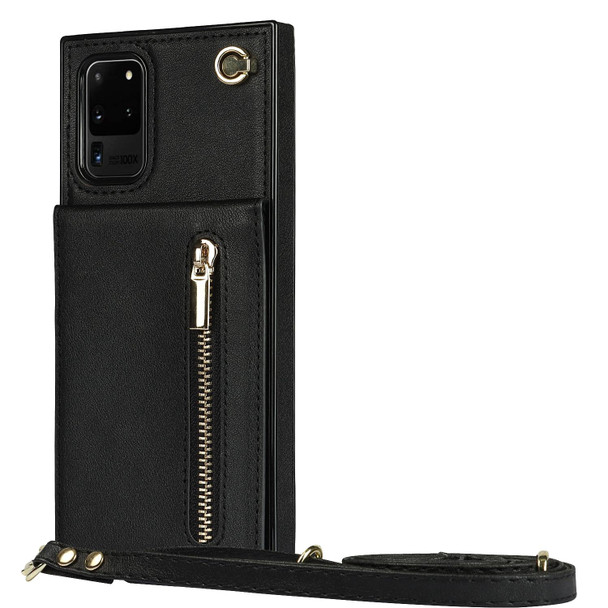 Samsung Galaxy S20 Ultra Cross-body Zipper Square TPU+PU Back Cover Case with Holder & Card Slots & Wallet & Strap(Black)