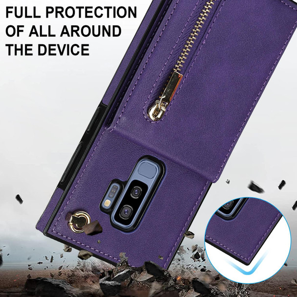 Samsung Galaxy S9 Plus Cross-body Zipper Square TPU+PU Back Cover Case with Holder & Card Slots & Wallet & Strap(Purple)