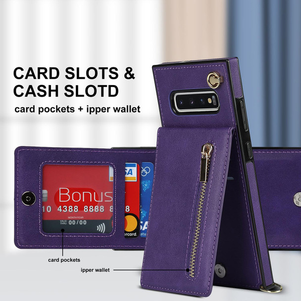 Samsung Galaxy S10 Cross-body Zipper Square TPU+PU Back Cover Case with Holder & Card Slots & Wallet & Strap(Purple)