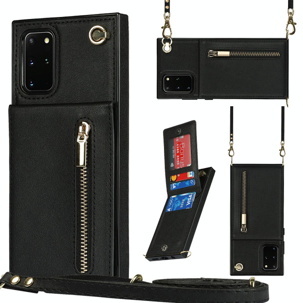 Samsung Galaxy S20 Cross-body Zipper Square TPU+PU Back Cover Case with Holder & Card Slots & Wallet & Strap(Black)