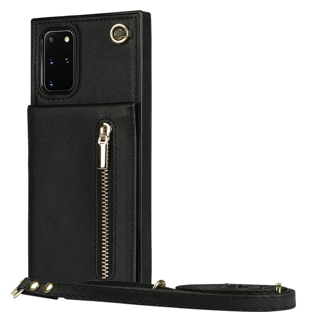 Samsung Galaxy S20 Cross-body Zipper Square TPU+PU Back Cover Case with Holder & Card Slots & Wallet & Strap(Black)