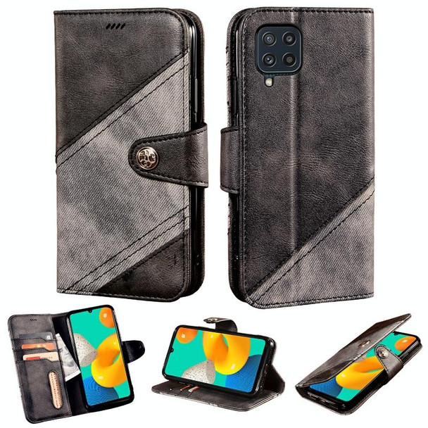 Samsung Galaxy M32 Contrast Color Splicing Retro Texture Horizontal Flip PU Leather Case with Card Slots & Holder & Wallet(Black)