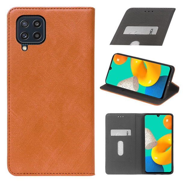Samsung Galaxy M32 Cloth Texture Retro Horizontal Flip PU Leather Shockproof Case with Holder & Card Slot(Brown)