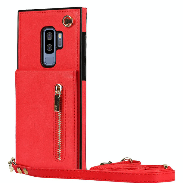 Samsung Galaxy S9 Plus Cross-body Zipper Square TPU+PU Back Cover Case with Holder & Card Slots & Wallet & Strap(Red)
