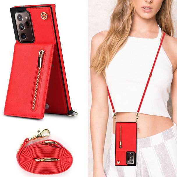 Samsung Galaxy Note20 Ultra Cross-body Zipper Square TPU+PU Back Cover Case with Holder & Card Slots & Wallet & Strap(Red)
