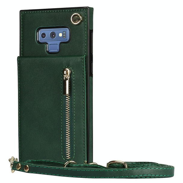 Samsung Galaxy Note9 Cross-body Zipper Square TPU+PU Back Cover Case with Holder & Card Slots & Wallet & Strap(Green)