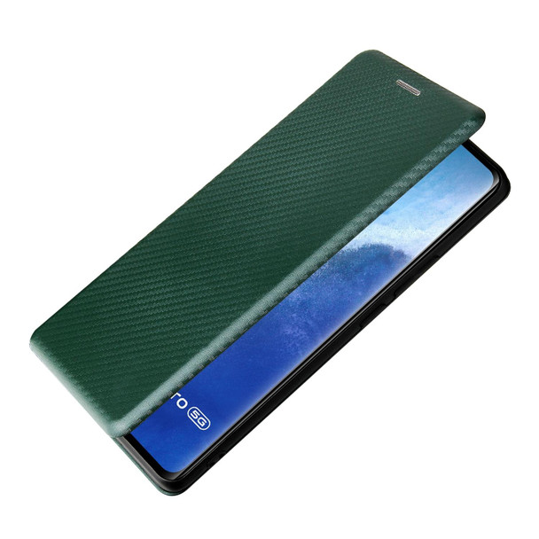 vivo X60 Pro / X60 5G Carbon Fiber Texture Magnetic Horizontal Flip TPU + PC + PU Leather Case with Card Slot(Green)