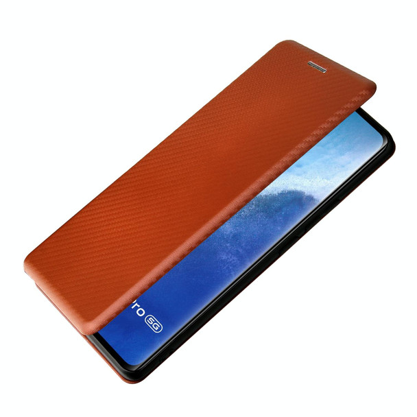 vivo X60 Pro / X60 5G Carbon Fiber Texture Magnetic Horizontal Flip TPU + PC + PU Leather Case with Card Slot(Brown)