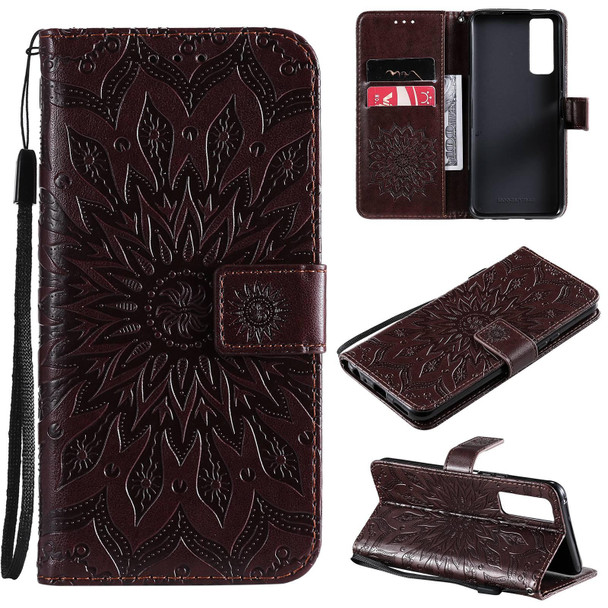 vivo Y72 5G / iQOO Z3 Sun Embossing Pattern Horizontal Flip Leather Case with Card Slot & Holder & Wallet & Lanyard(Brown)