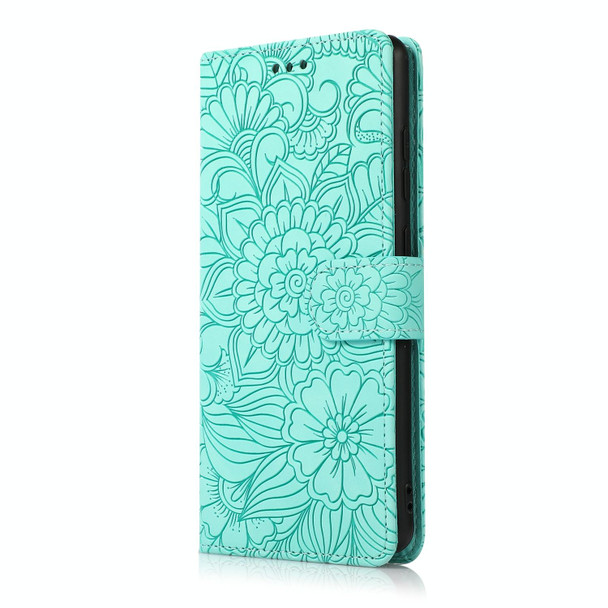 Samsung Galaxy S20+ Skin Feel Embossed Sunflower Horizontal Flip Leather Case with Holder & Card Slots & Wallet & Lanyard(Green)